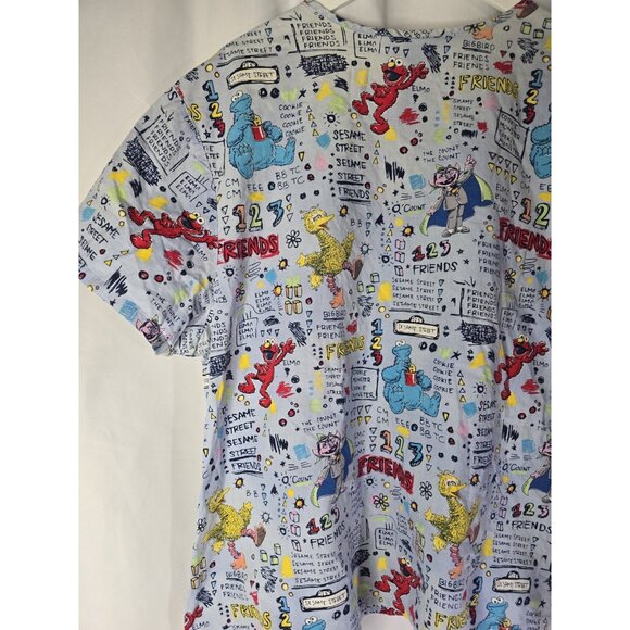Womens Sesame Street Scrub Top Nurse V Neck Plus Size- Read Information - Picture 7 of 15